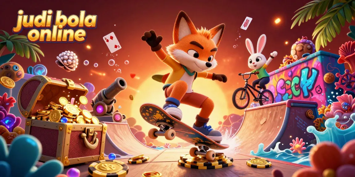 Experience judi bola online with a vibrant 3D scene featuring a skateboarder fox and BMX rabbit in action.