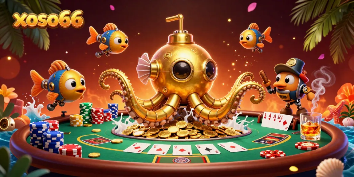 Engage with xoso66 for thrilling poker adventures as golden kraken emerges from coins.
