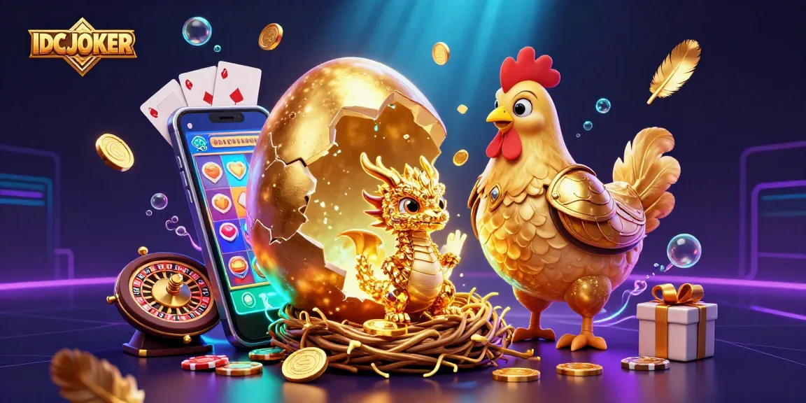 IDCJOKER showcases a baby dragon made of gold with poker chips amidst casino elements, depicting engaging gambling experiences.