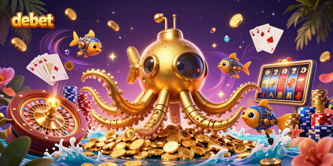 Experience winning strategies with debet's vibrant 3D casino illustration featuring golden kraken and roulette elements