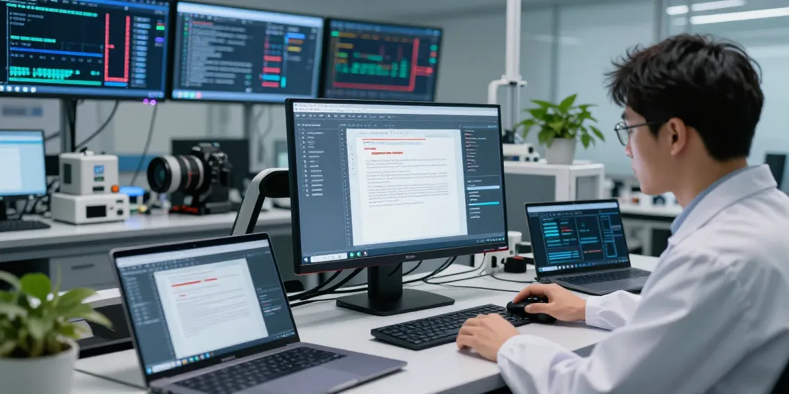 Analyze methods to detect fraud in PDF documents with advanced AI technology in a modern lab.