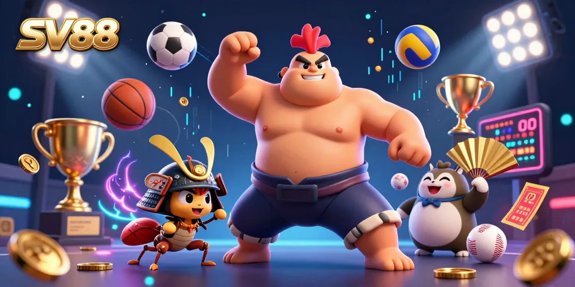 Engaging SV88 sports betting scene featuring cartoon characters amidst dynamic game elements.