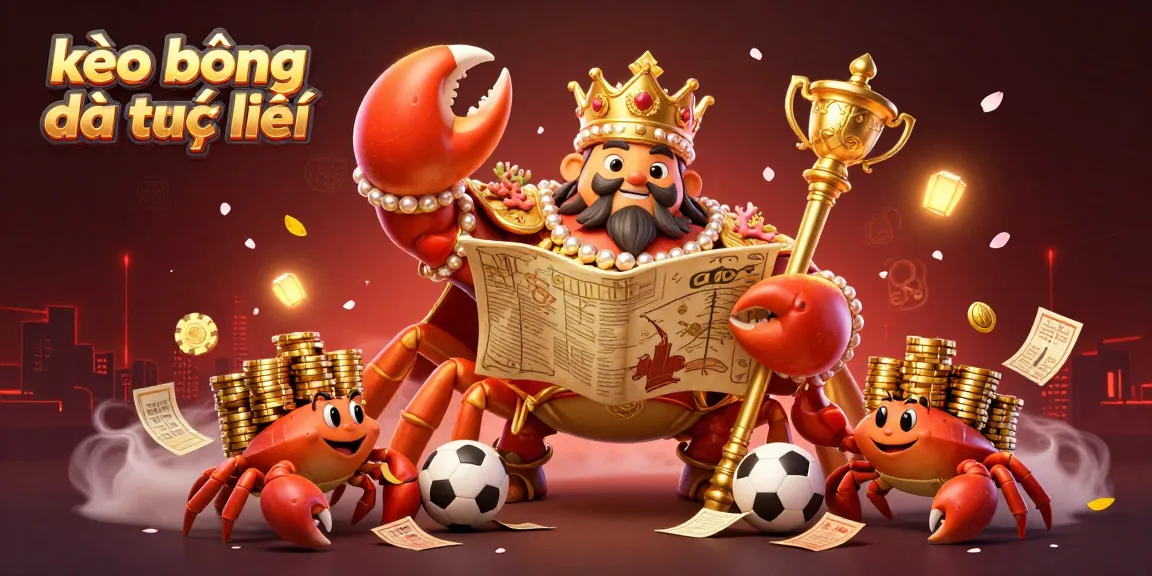 Engage with kèo bóng đá trực tuyến in a dynamic, vibrant scene featuring a golden crab emperor amidst sports-themed elements.