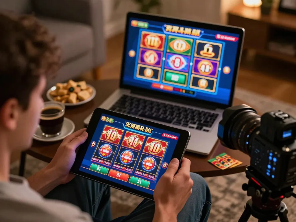 Interagir avec une application de casino français sans KYC sur une tablette dans un cadre confortable, mettant en avant le jeu en ligne stratégique.