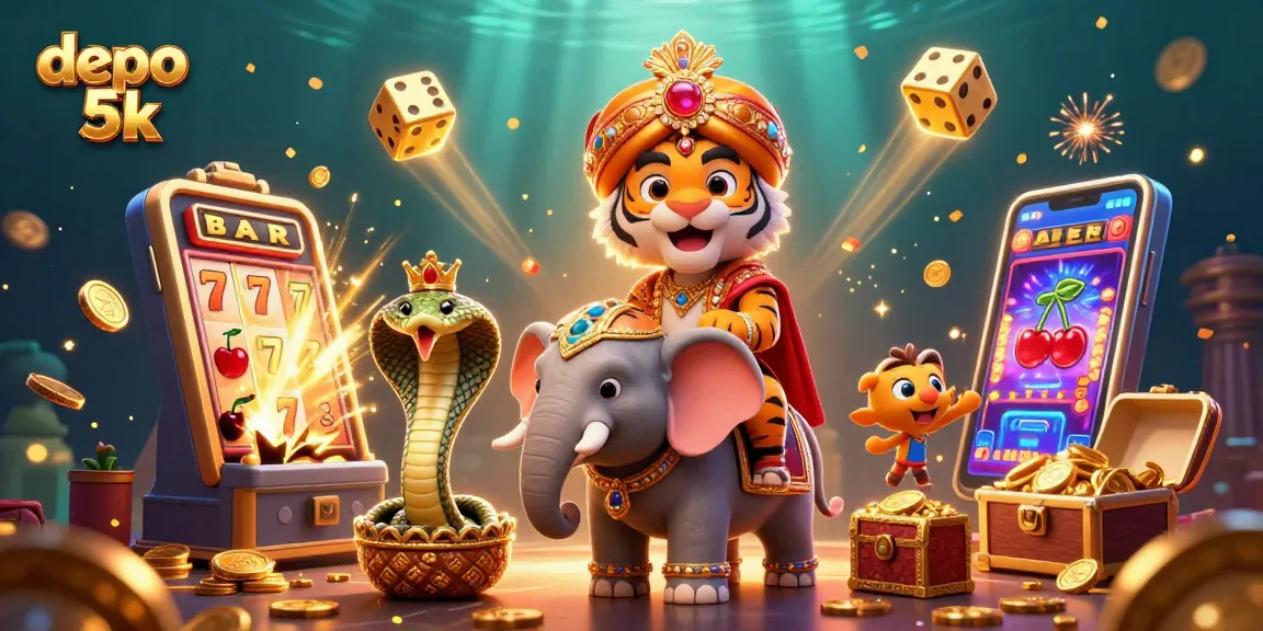 Experience jackpot excitement with depo 5k in this vibrant 3D casino illustration featuring rich gambling elements.