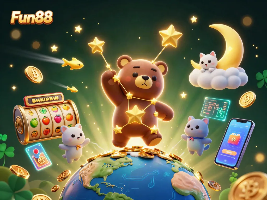Win with Fun88 at an engaging online casino scene featuring vibrant characters and slot elements.
