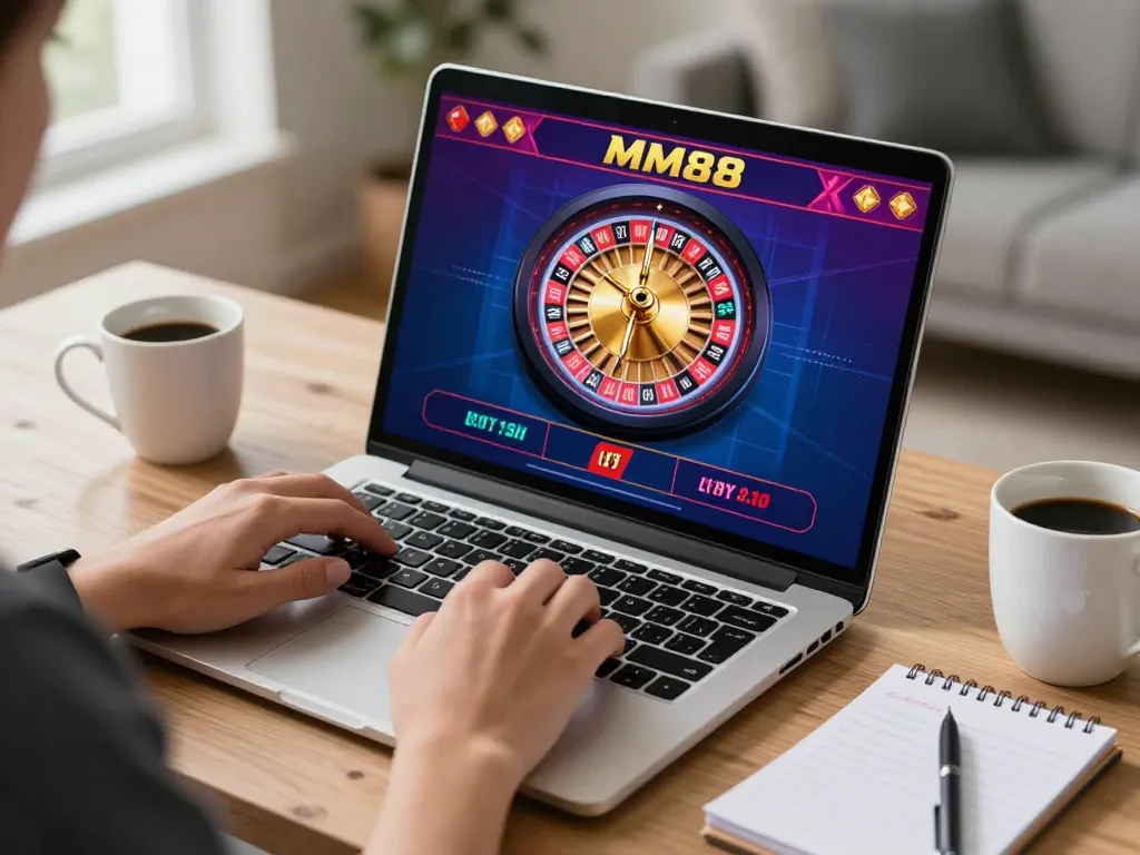 Experience live dealer excitement with MM88 in a cozy home gaming setup.