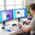 Exploring trending tech gadgets in a vibrant workspace filled with innovation and creativity.