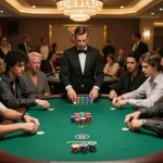 Players engaged at a high-stakes poker table, experiencing the thrill of xx88 casino games.