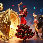 Experience the thrill of J 188 with dynamic gold and jewels amidst a lively casino scene.