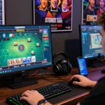 Player engaging in thrilling online gaming experience on GEMWIN platform with vibrant visuals and accessories.