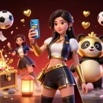 Bet on kèo bóng đá nhà cái with an elegant woman showcasing a sports betting app amidst rich visuals.