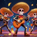 Engage in thrilling games at alo8 with vibrant skeleton mariachi band and rich casino elements.