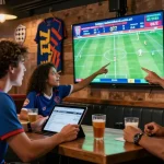 Exciting sports betting atmosphere at a modern bar with live matches and insights from https://soikeonhacai.com.co/.