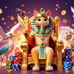 Spin with f1688’s pharaoh cat, surrounded by vibrant slots and sparkling coins.