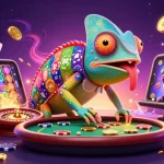 Mengaktifkan GERHANATOTO dengan karakter chameleon pemilik kasino, menampilkan elemen permainan kasino yang bersemangat.