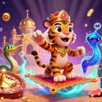 Spin to win with daftar slot777 on a colorful flying carpet surrounded by cascading gems and coins!