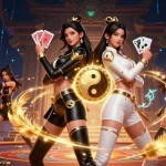 Engage with vibrant visuals showcasing 789win casino, featuring dynamic twin Asian women, stunning cards, and energetic elements.