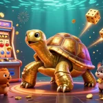Experience the excitement of slot server thailand with a golden tortoise, jackpot coins, and vibrant casino elements.