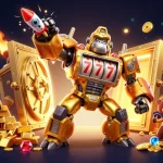 Jouez à un crypto casino avec une illustration immersive d'un gorille d'or transformateur et des richesses scintillantes.