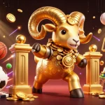 Experience thrilling game dynamics at Go88 with a charging golden ram amidst vibrant sports elements