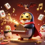 Experience thrilling gaming action at vvvwin with a vibrant illustration featuring a penguin playing a grand organ.