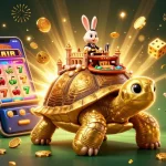 Experience thrilling gaming at tr88 with a golden tortoise casino scene filled with coins and exciting gameplay.