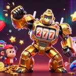 Experience thrilling gameplay with Raja game featuring a golden mech and interactive arcade elements.