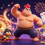 Engage with qs88's thrilling atmosphere featuring a powerful sumo rooster, samurai cricket, and festive gaming elements.