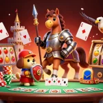 Join the excitement at alo8 with a knight and friends amidst vibrant casino games and slots.