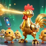 Engage with lx88's vibrant online casino games featuring golden rooster robot unleashing laser beams.