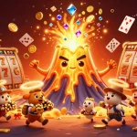 Experience thrilling wins with Go88, featuring a vibrant scene of a golden volcano and colorful casino treasures.