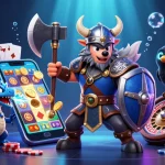 Engage with Jai club through a vibrant fantasy world featuring a Viking warrior, dragon, and gambling icons.