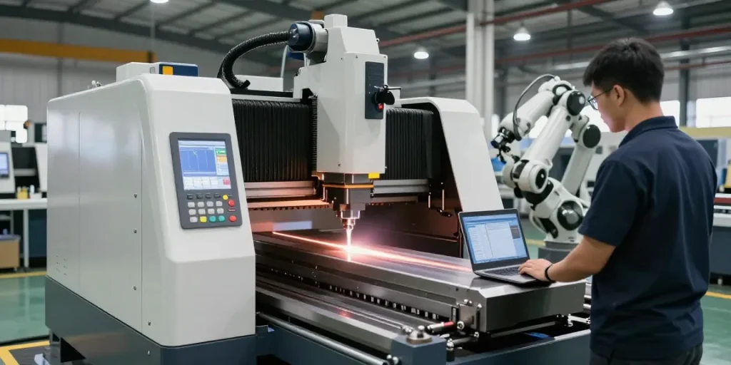 CNC press brake machine for sale in a modern industrial setup, showcasing advanced manufacturing technology and precision engineering.