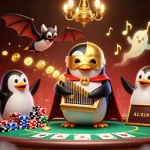 Experience da88 excitement with a vibrant casino scene featuring a musical penguin and poker elements.