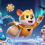 Experience thrilling play at mv66 with a superhero dog soaring over coins in a captivating casino scene.