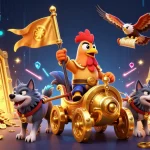 Engage in thrilling action at Casino Fabet with a dynamic 3D scene of a rooster warlord in a golden chariot