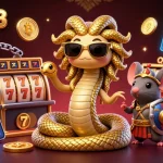 MPO08 casino players winning with vibrant slot reels and golden coins in a lively digital scene.