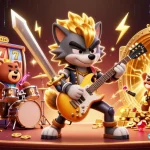Engage with HOKI368's vibrant casino theme, showcasing a rock star wolf and drummer bear in a jackpot scene.