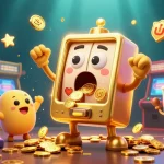 Experience VIN88 excitement as a cartoon slot machine hits the jackpot amidst vibrant casino elements.