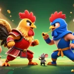 Engage in thrilling bets at QS88 with dynamic rooster duel and vibrant casino elements.