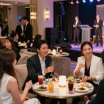 강남구구단의 세련된 분위기에서 즐거운 시간을 보내는 사람들 모습