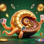 LUCKY88 showcases enticing casino action with a giant nautilus roulette and glowing cryptocurrencies.