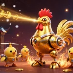 Engage in thrilling Sunwin tài xỉu gameplay with a vibrant futuristic scene featuring golden robots and rich casino elements.