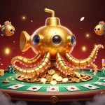 x88ni Kraken submarine emerges from coins in a vibrant casino scene filled with gaming elements.