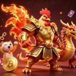 Engage in thrilling crypto gaming action with 11win's vibrant illustration featuring a fighting rooster and dragon.