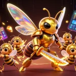 Engage with interactive playful gambling elements at gavangtv, featuring cartoon hornets and crypto coins.