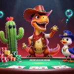 Engage with pg88's dynamic casino action featuring a T-Rex, poker elements, and vibrant gameplay.