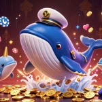 Engaging scene of tập đoàn TPJ promoting playful dolphins mastering poker skills amid a treasure of casino coins.