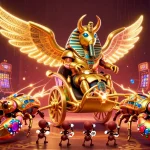 Engage with hubet's vibrant slot gaming scene featuring a golden scarab and energetic gaming elements.